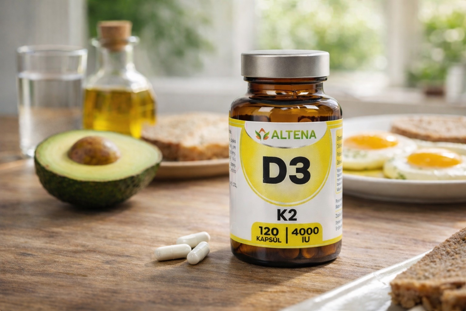 ALTENA D3 + K2 – užívanie s jedlom, MCT tukový nosič pre lepšiu vstrebateľnosť